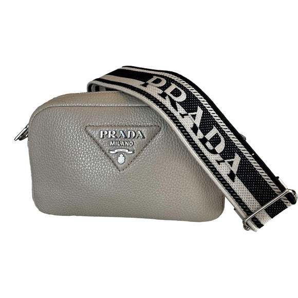Prada Vitello Daino Leather Sabbia Beige Web Strap Camera - Picture 1 of 10